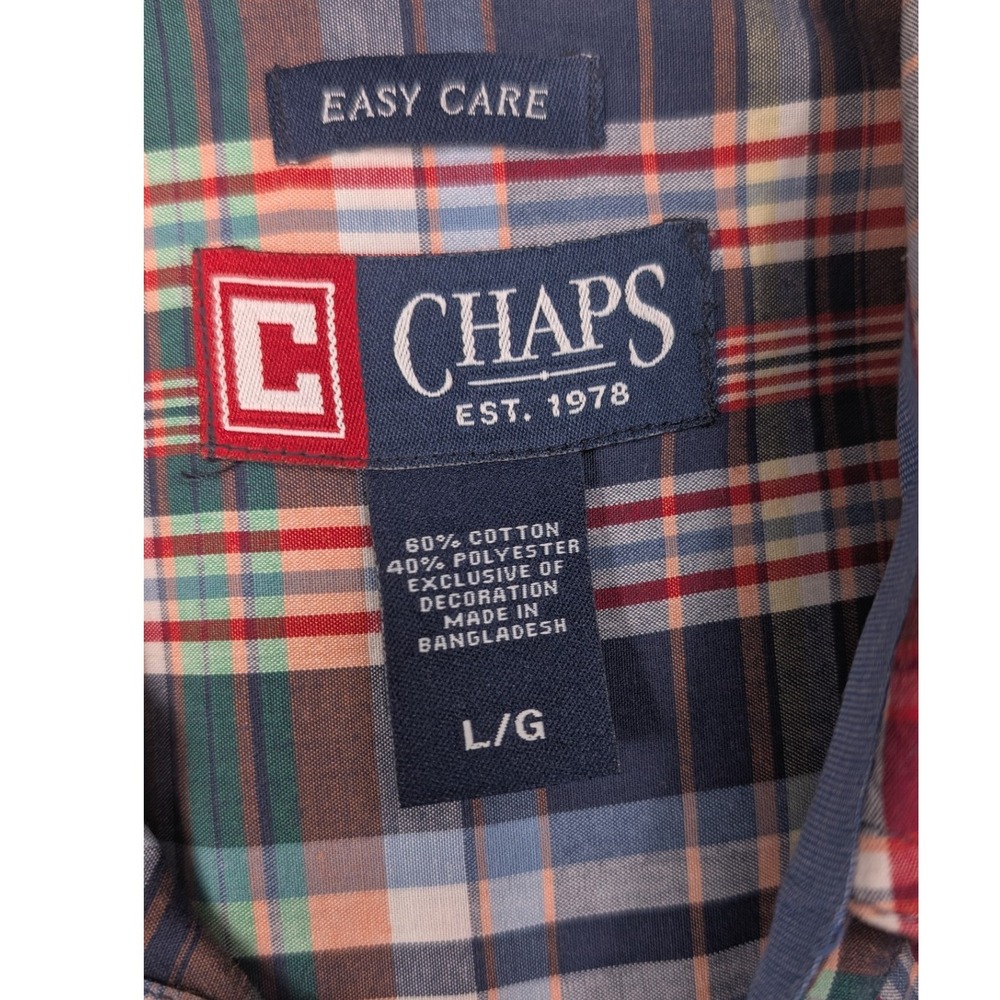 Chaps Mens Large Plaid Easy Care Short Sleeve Button Down Shirt Large Y2K 90s - Picture 3 of 8